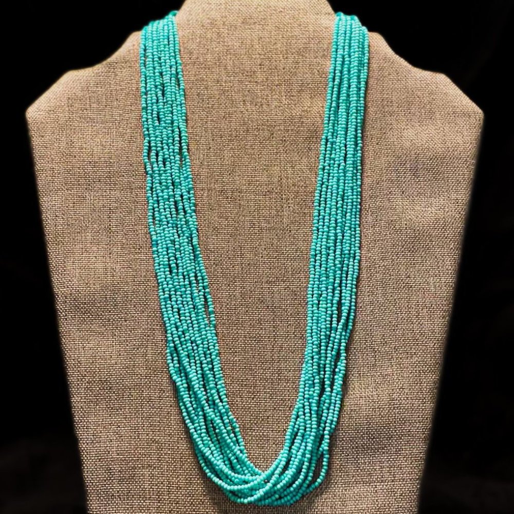 Vintage Handmade12-Strand "Turquoise" Seed Bead Necklace
